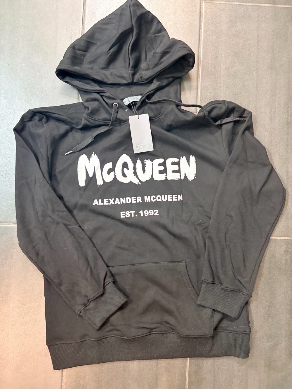 Alexander McQueen Black Hoodie with White McQueen Logo